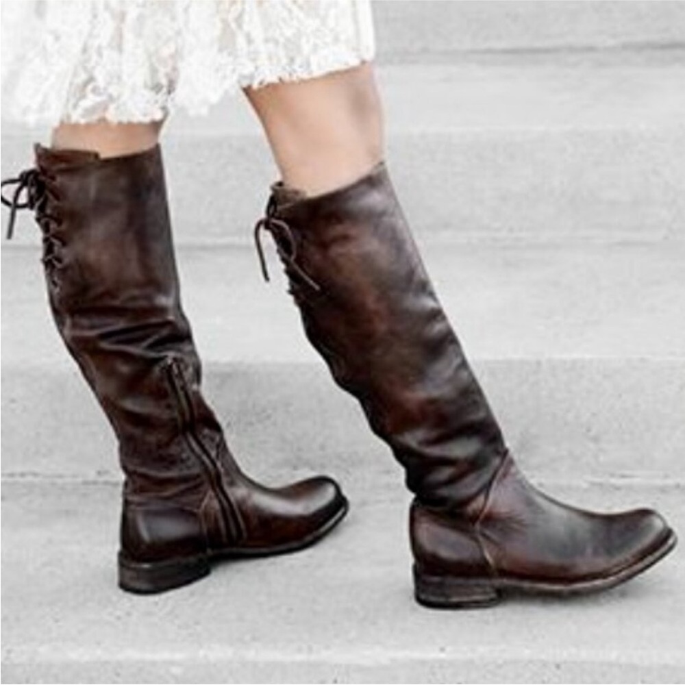 Bed Stu Manchester‎ Distressed Leather Tall Boots Brown Black Women 8.5 NEW